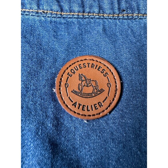 Equestriess Atelier Denim Shirt Womens Small Blue Western Horse Plaid Patch - Picture 5 of 11